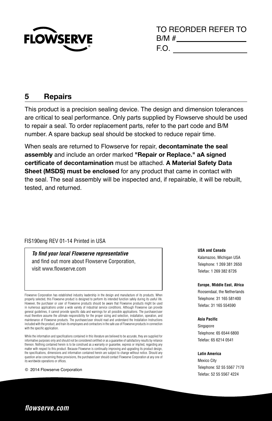 5 repairs | Flowserve ISC2 Series User Manual | Page 8 / 8