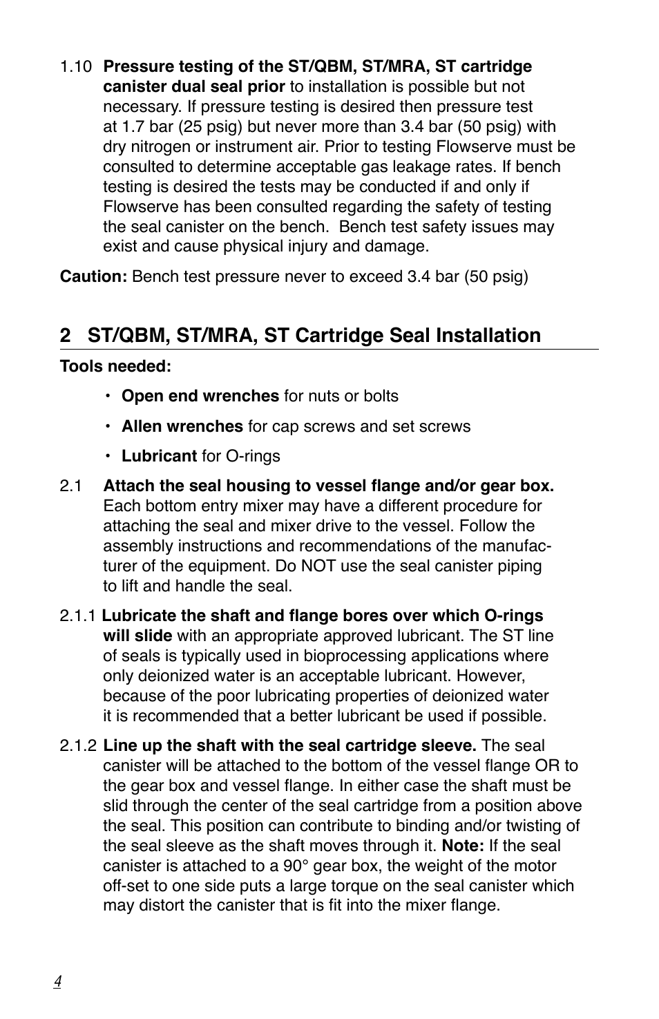 2 st/qbm, st/mra, st cartridge seal installation | Flowserve ST Series User Manual | Page 4 / 8