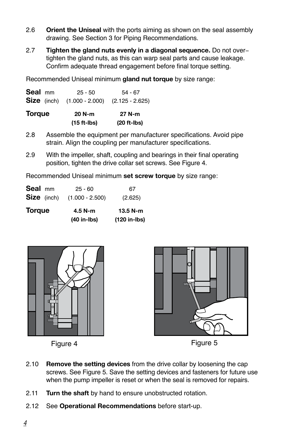 Figure 4, Seal, Size | Torque, Figure 5 | Flowserve Uniseal Series BW Seals User Manual | Page 4 / 8