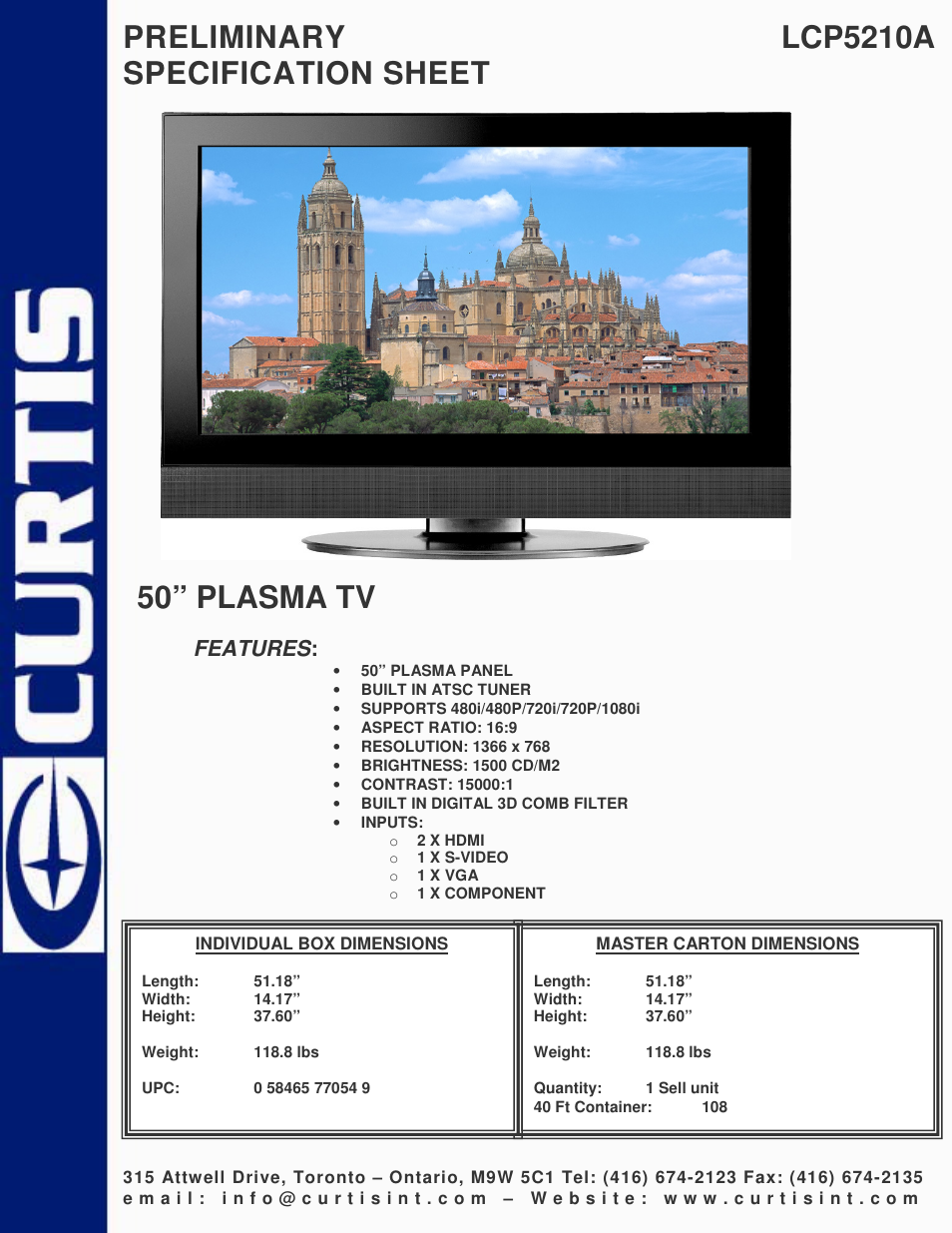 Curtis LCP5210A User Manual | 1 page