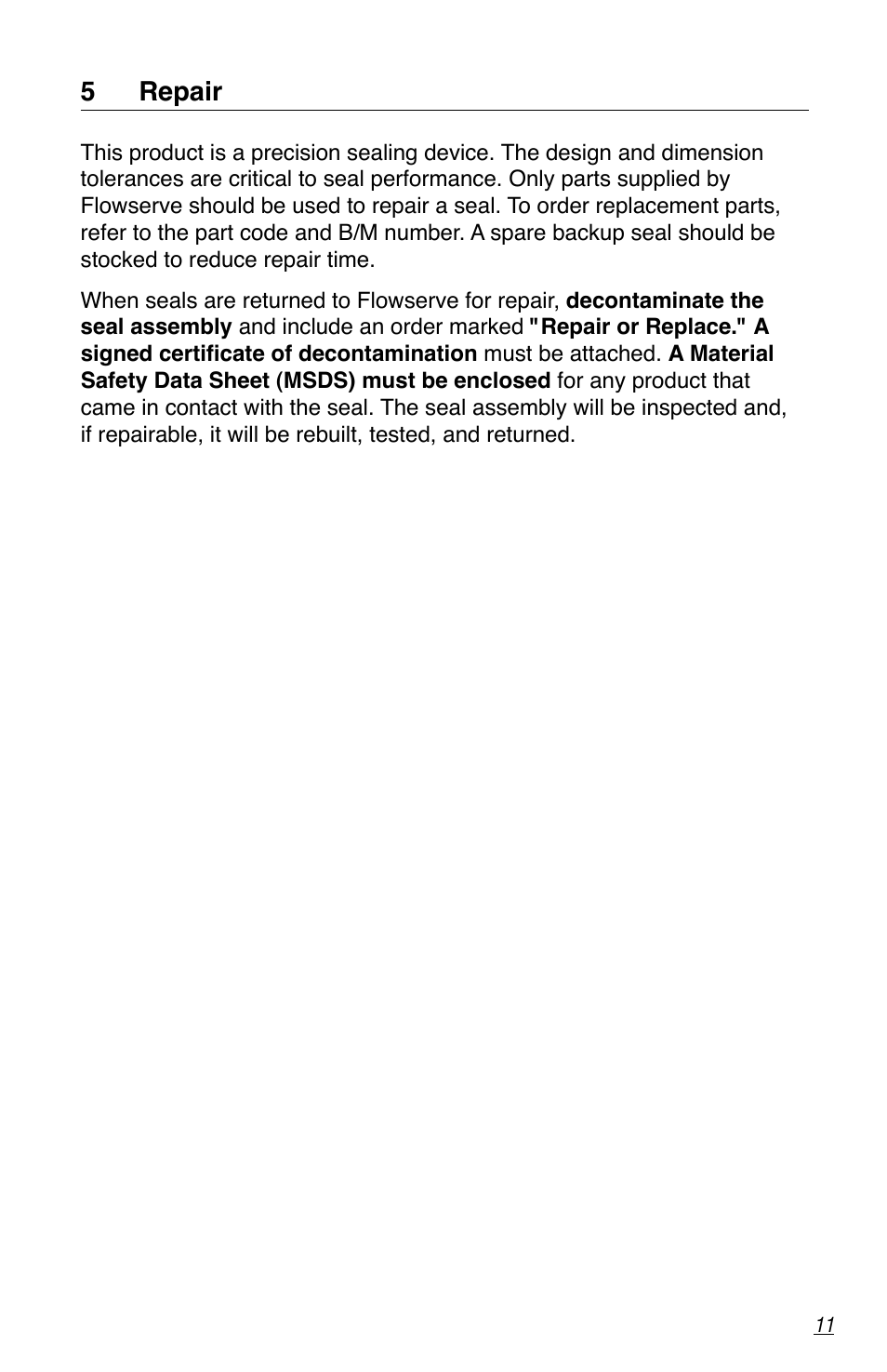 5 repair | Flowserve 80 Series Five Star Seal User Manual | Page 11 / 12