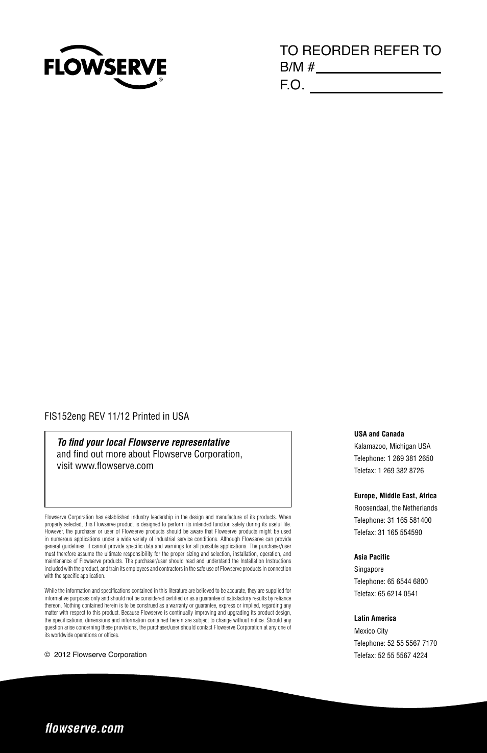 Flowserve 80 Series Five Star Seal User Manual | Page 12 / 12