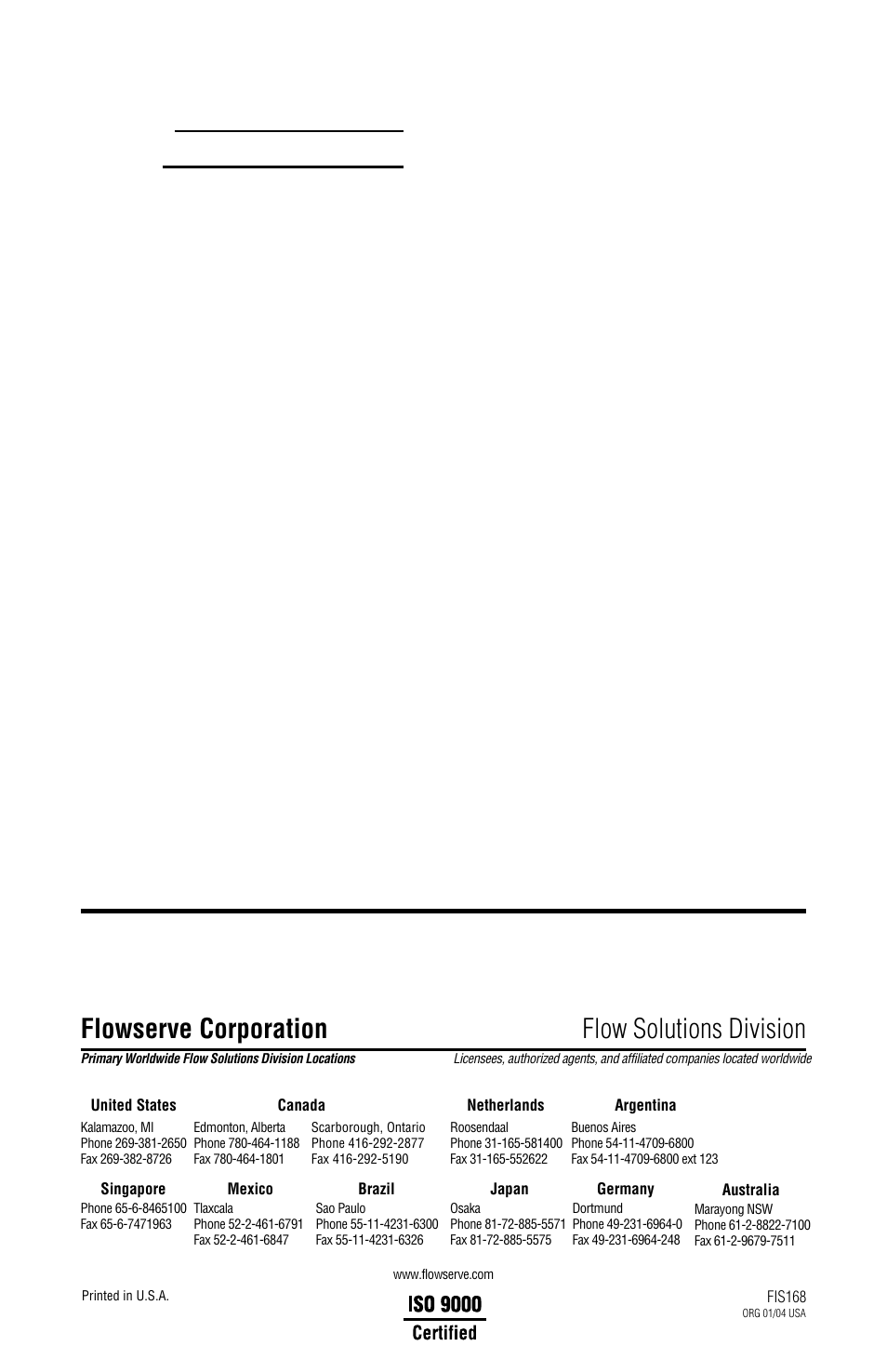 Flowserve corporation flow solutions division | Flowserve CPM Supply Tank User Manual | Page 8 / 8