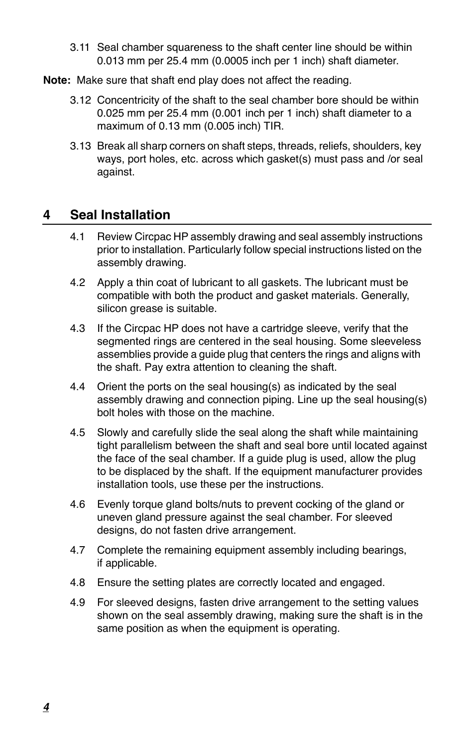 4 seal installation | Flowserve Circpac HP User Manual | Page 4 / 8