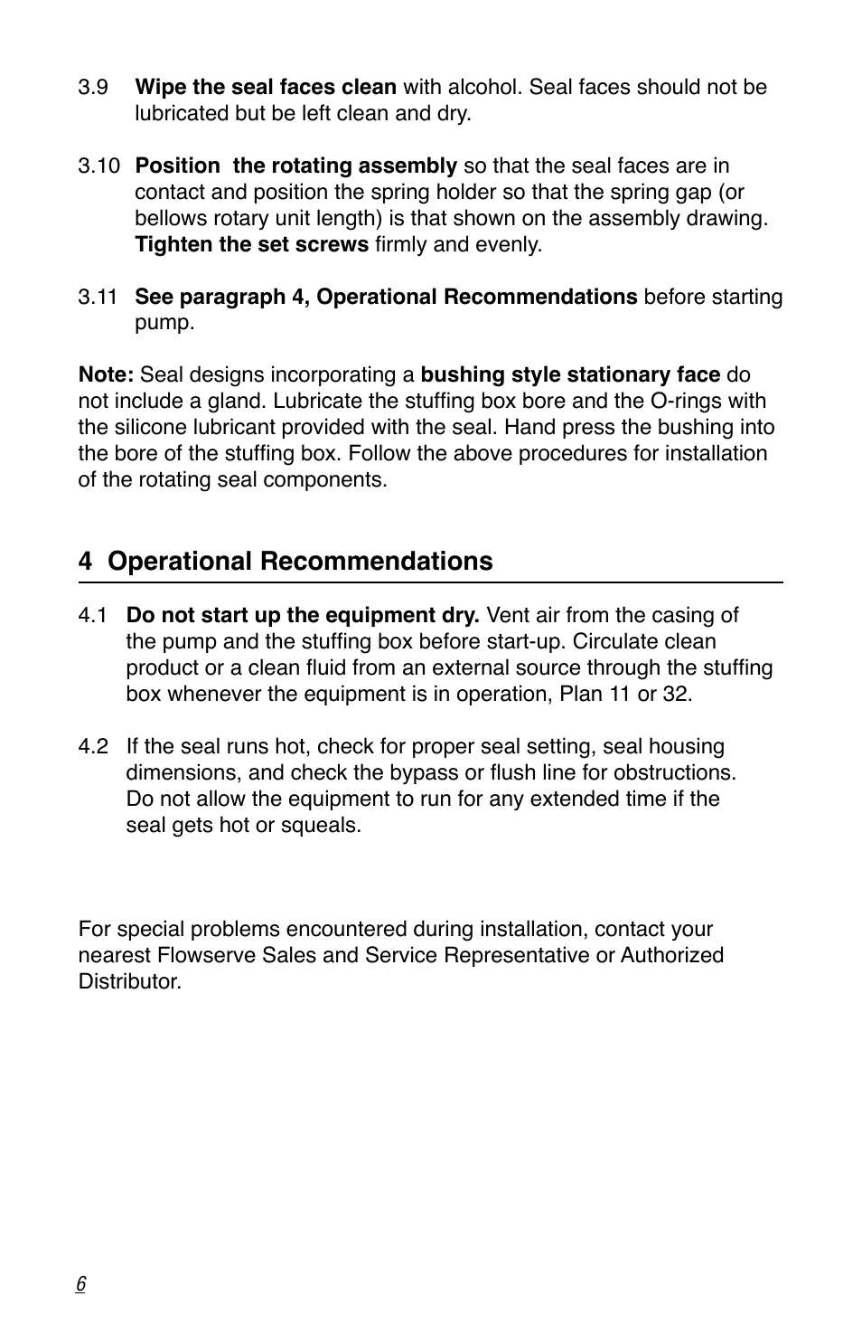 4 operational recommendations | Flowserve Single Outside Seal User Manual | Page 6 / 8
