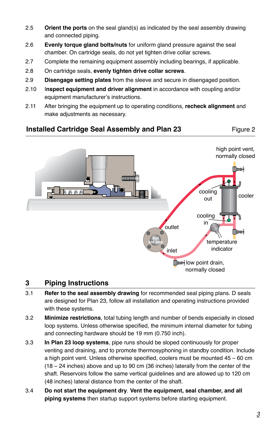 Installed cartridge seal assembly and plan 23, 3piping instructions | Flowserve D Series User Manual | Page 3 / 4