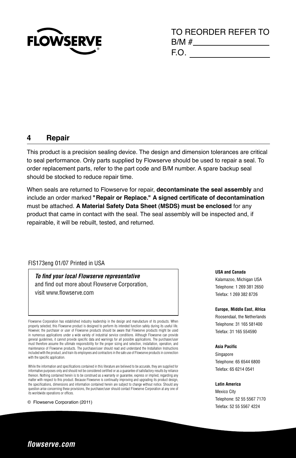 4repair | Flowserve D Series User Manual | Page 4 / 4