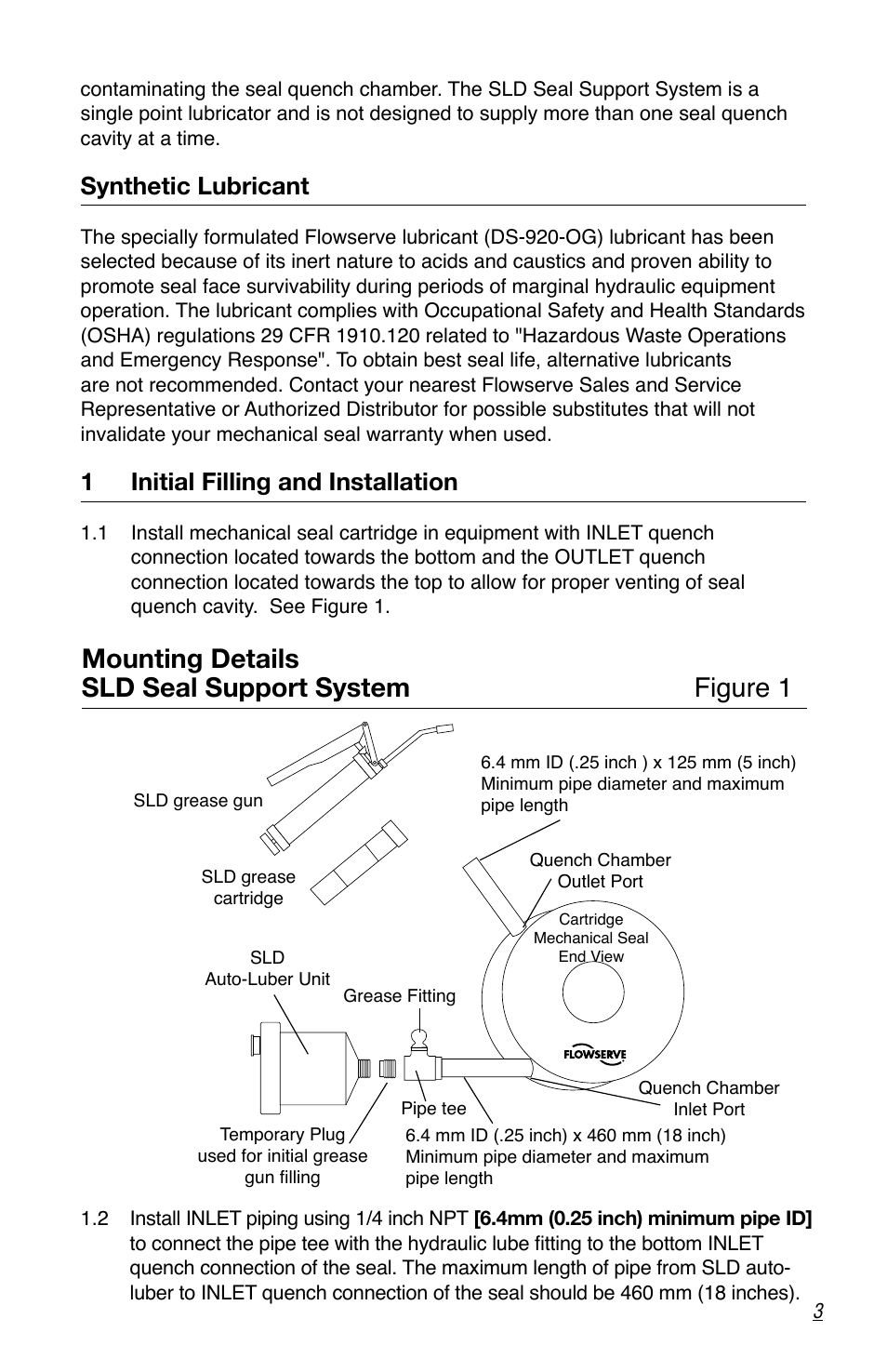 Mounting details sld seal support system, Figure 1, Synthetic lubricant | 1initial filling and installation | Flowserve SLD User Manual | Page 3 / 8