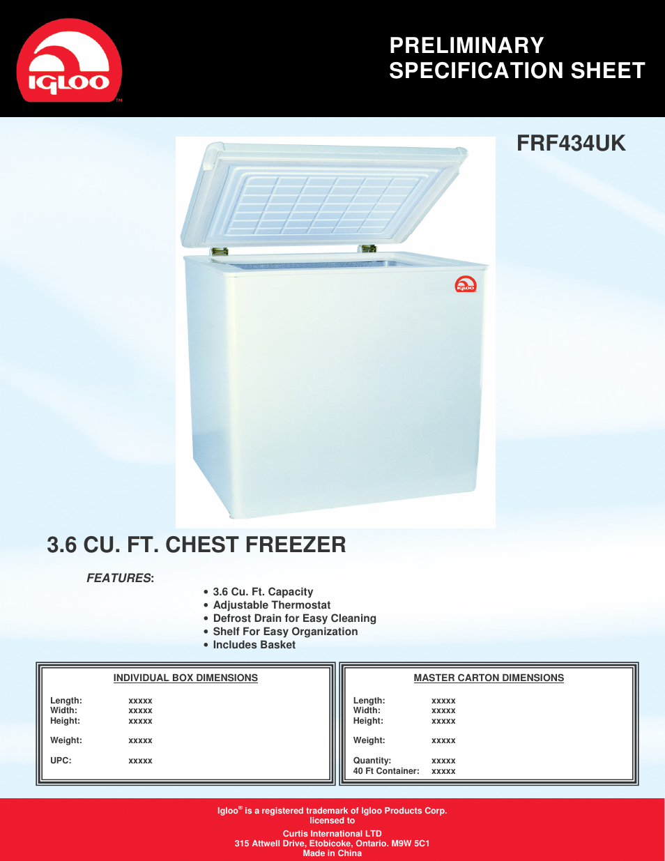 Curtis FRF434UK User Manual | 1 page