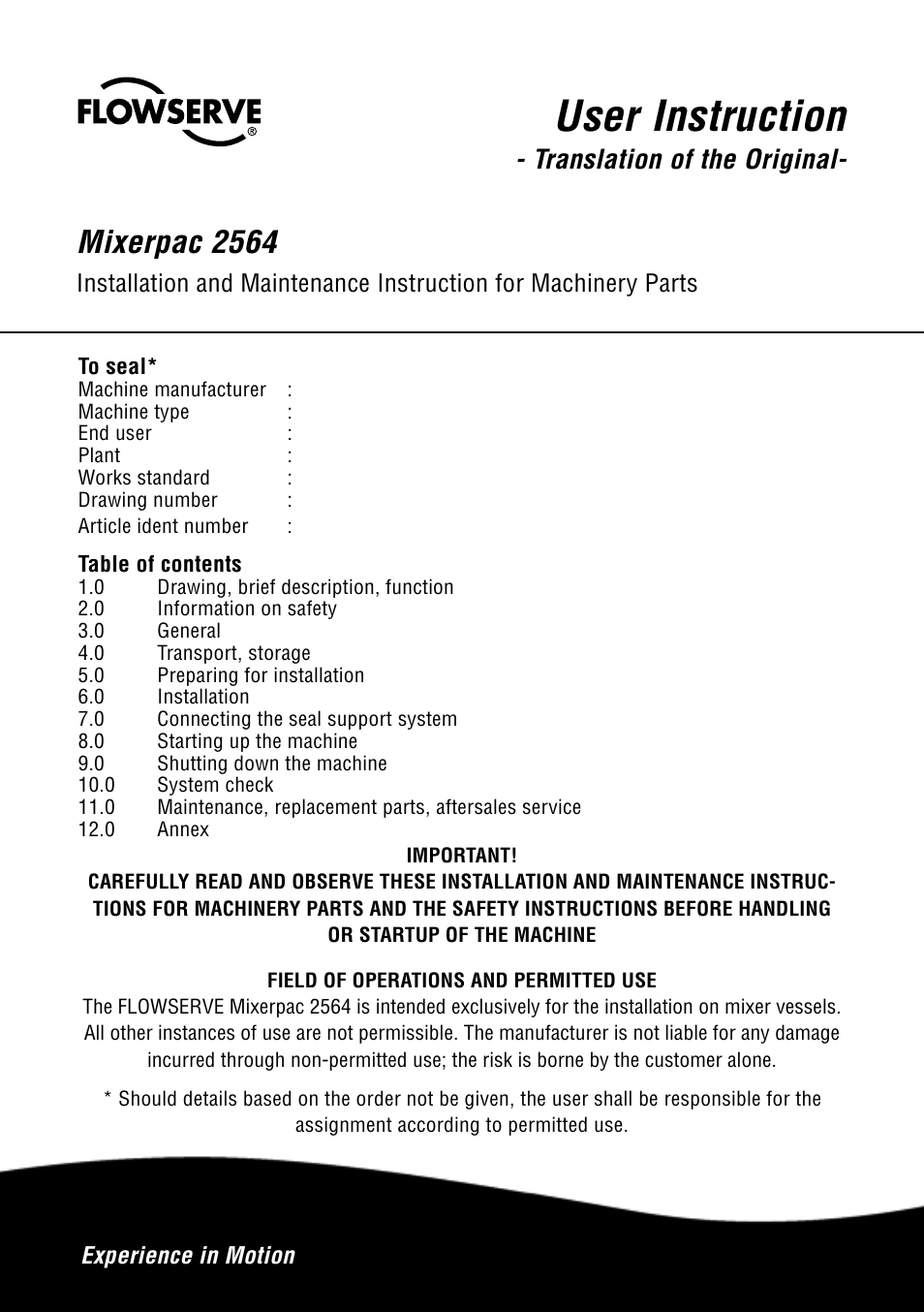 Flowserve 2564 Mixerpac User Manual | 17 pages