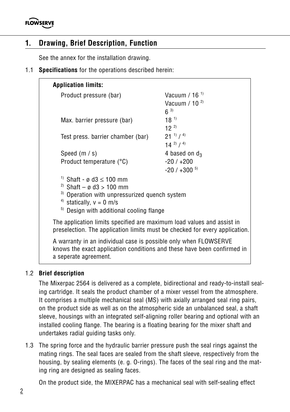 Drawing, brief description, function | Flowserve 2564 Mixerpac User Manual | Page 2 / 17