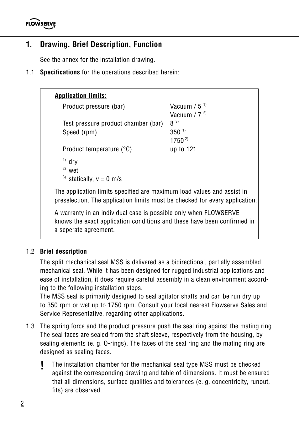 Drawing, brief description, function | Flowserve MSS User Manual | Page 2 / 19