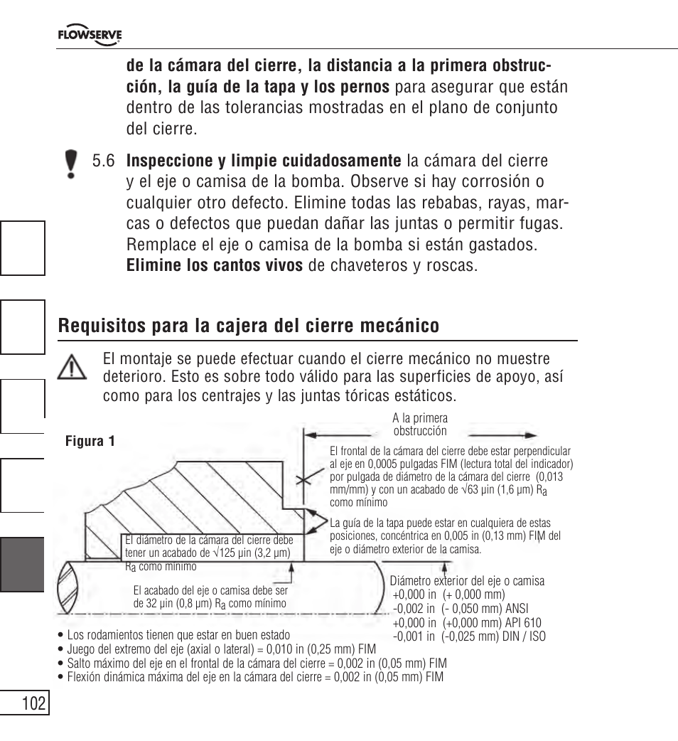 Requisitos para la cajera del cierre mecánico | Flowserve ISC2 Series User Manual | Page 102 / 116