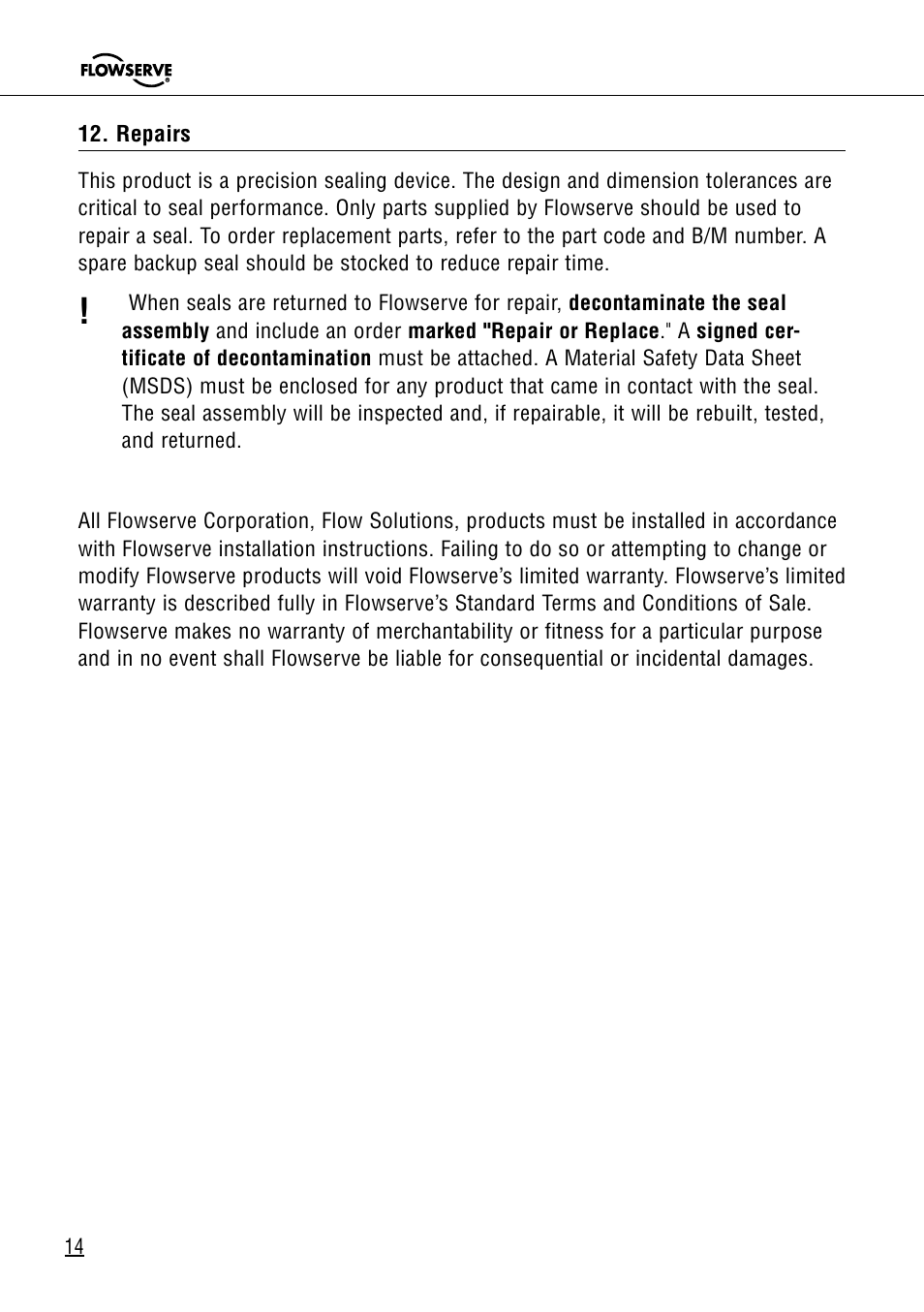 Flowserve Dual Gas Barrier Seals User Manual | Page 14 / 15