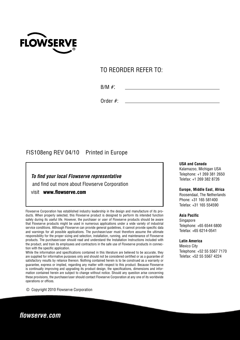 Order | Flowserve Dual Gas Barrier Seals User Manual | Page 15 / 15