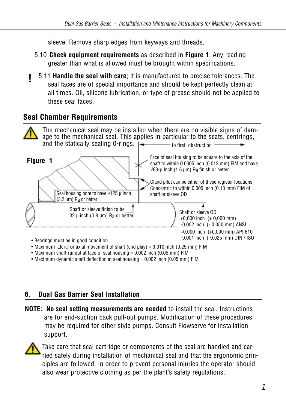 Seal chamber requirements | Flowserve Dual Gas Barrier Seals User Manual | Page 7 / 15