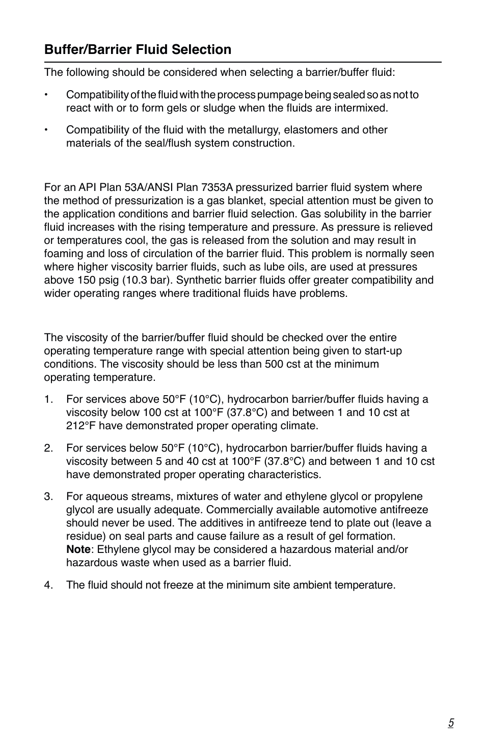Buffer/barrier fluid selection | Flowserve Seal Support Reservoir User Manual | Page 5 / 8