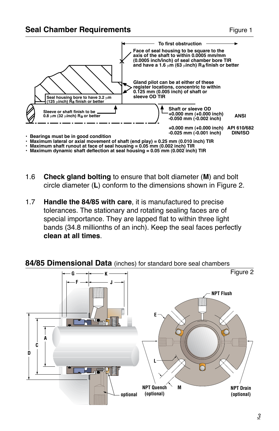 Seal chamber requirements, 84/85 dimensional data | Flowserve 80 Series Five Star Seal User Manual | Page 3 / 8