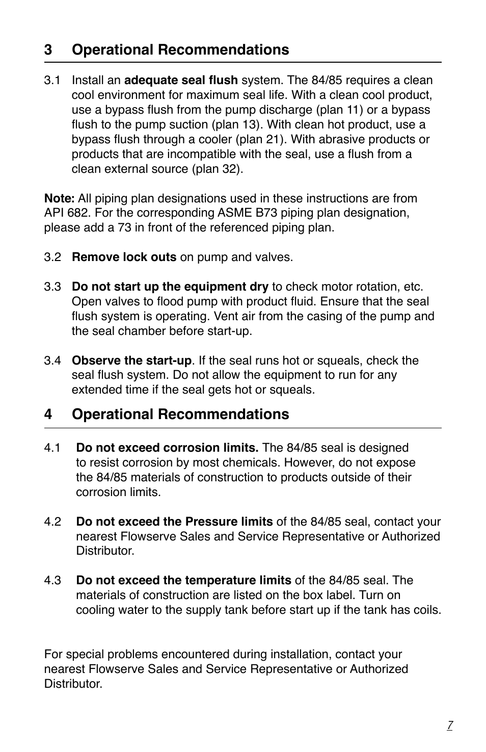 3 operational recommendations, 4 operational recommendations | Flowserve 80 Series Five Star Seal User Manual | Page 7 / 8