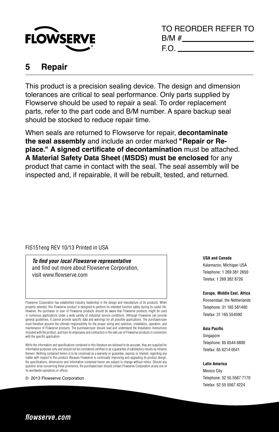 5 repair | Flowserve 80 Series Five Star Seal User Manual | Page 8 / 8