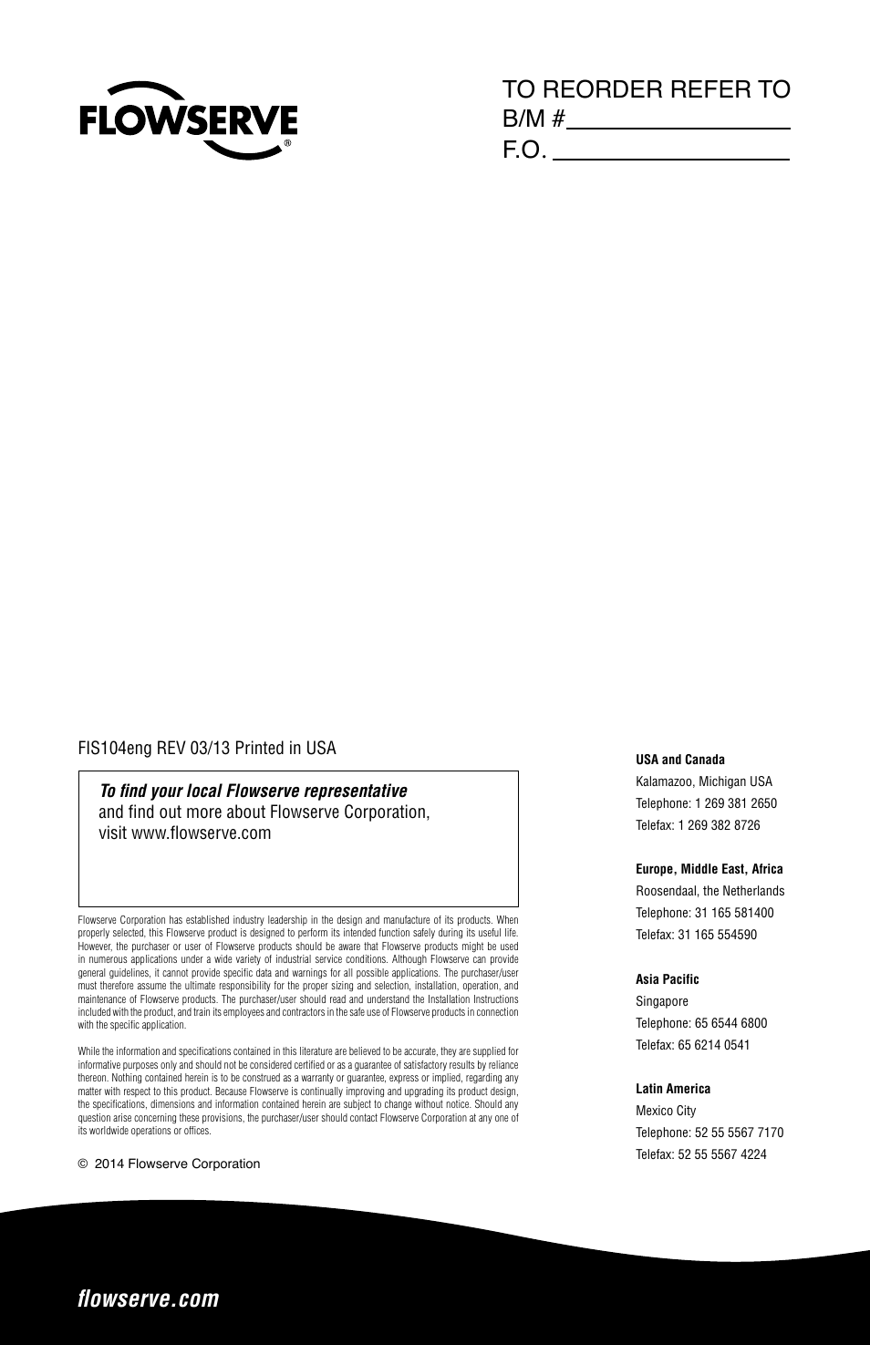 Flowserve SL-5000 Seals User Manual | Page 8 / 8