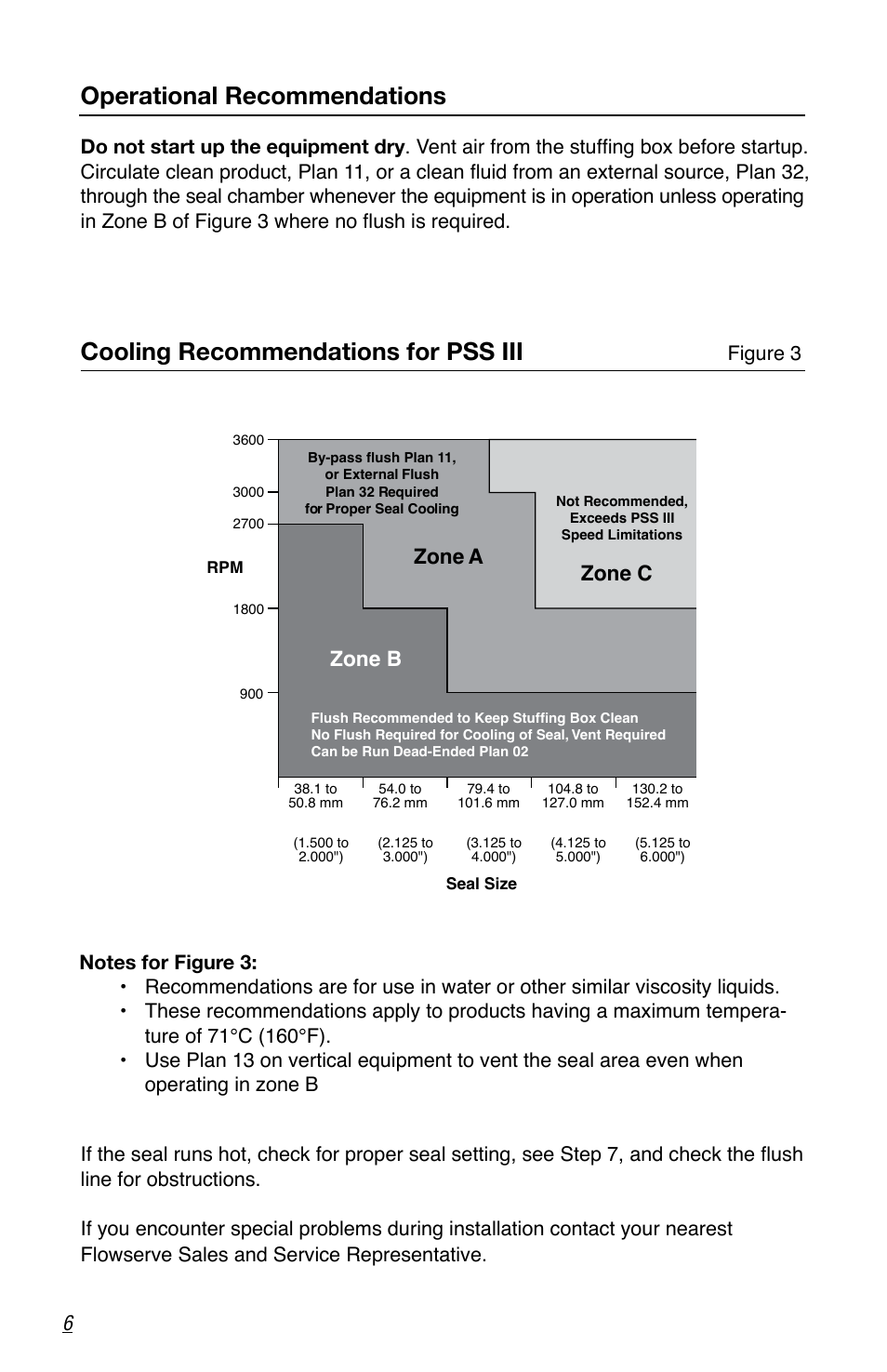 Cooling recommendations for pss iii, Operational recommendations, Zone a zone c | Zone b | Flowserve PSS III Seal Durametallic User Manual | Page 6 / 8