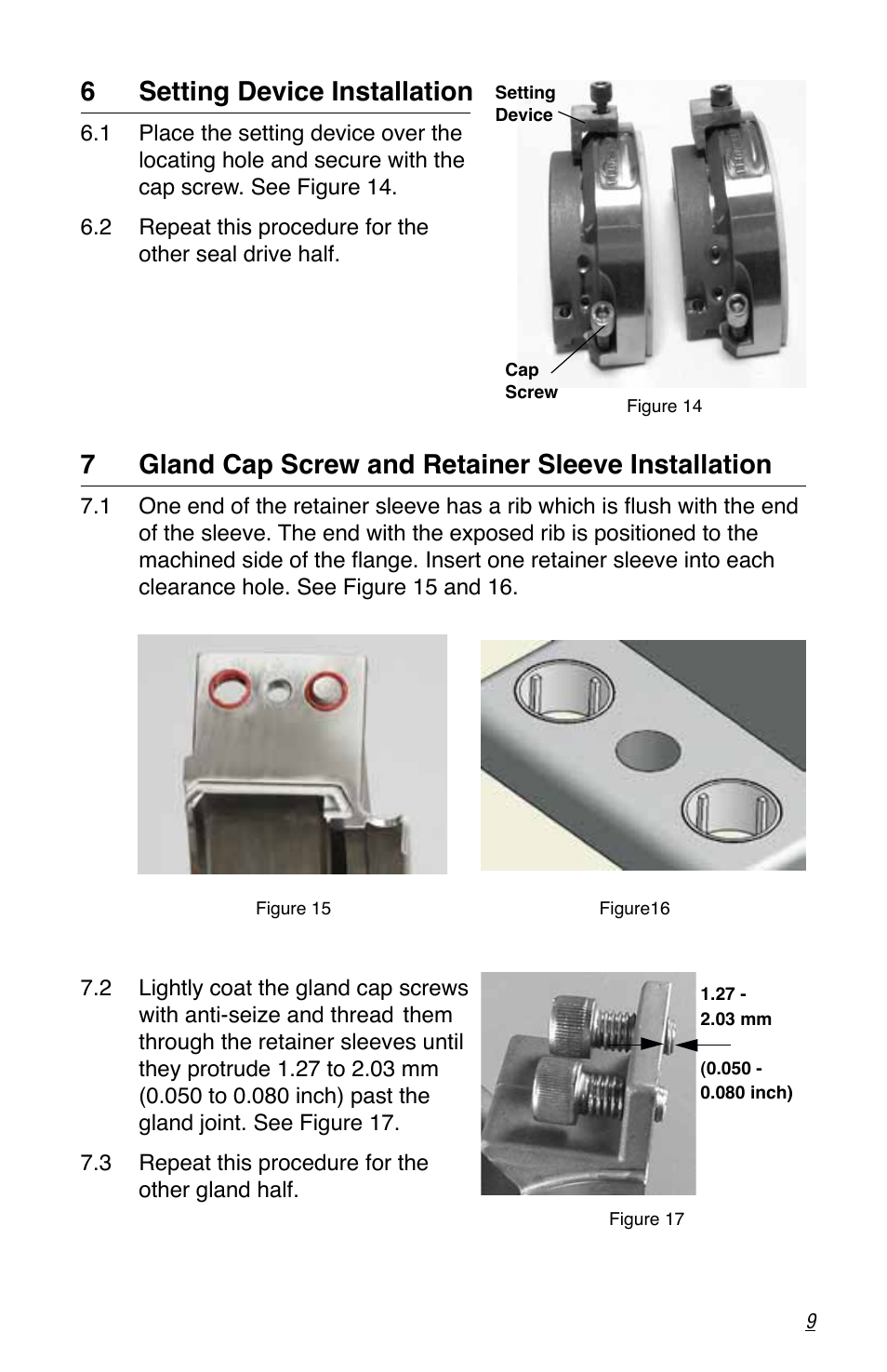 6 setting device installation, 7 gland cap screw and retainer sleeve installation | Flowserve PSS III Durametallic User Manual | Page 9 / 16