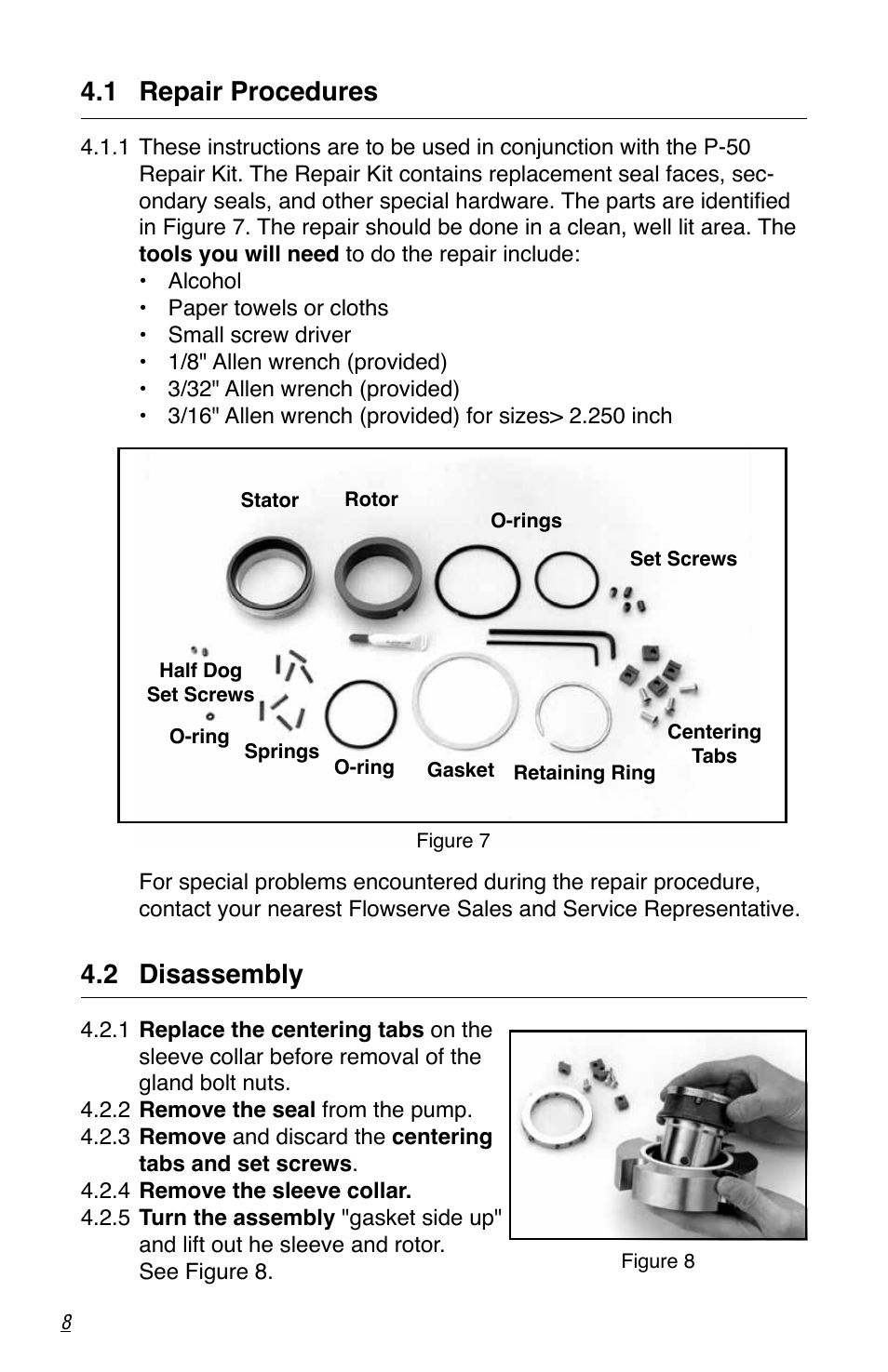 1 repair procedures, 2 disassembly | Flowserve P-50 Durametallic User Manual | Page 8 / 12