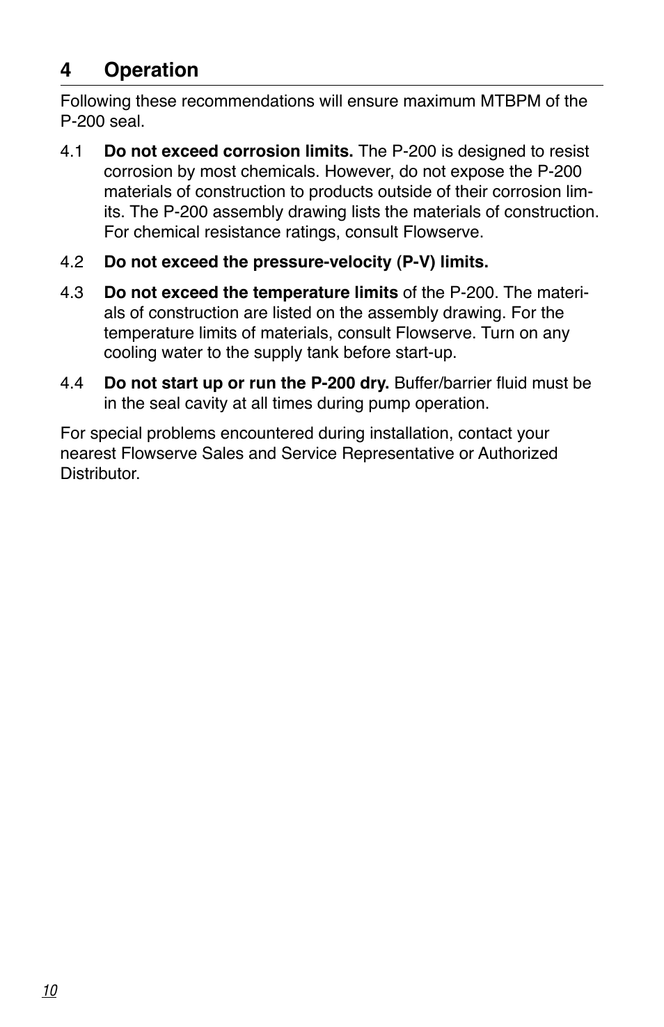 4 operation | Flowserve P-200 Durametallic User Manual | Page 10 / 12
