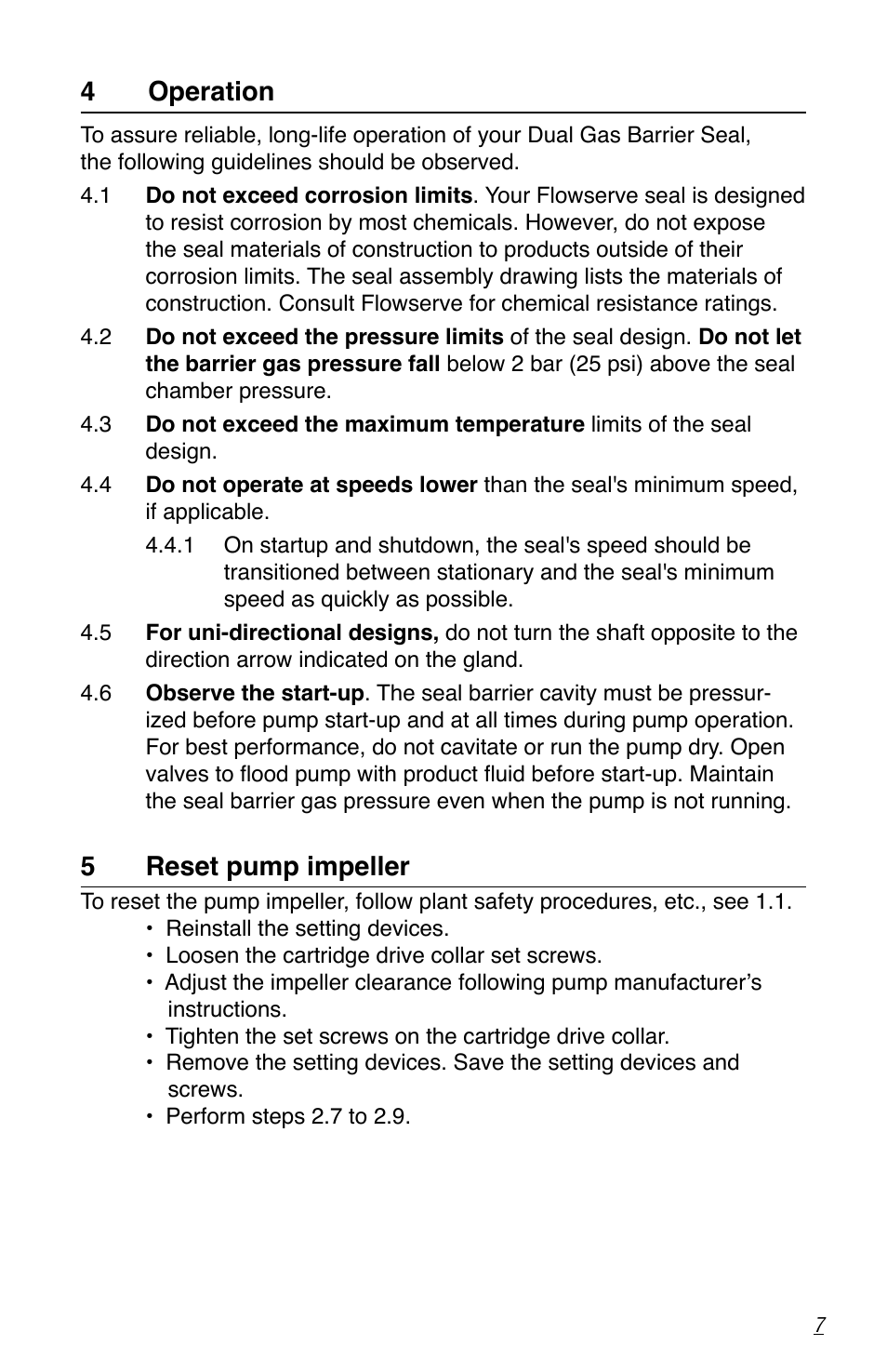 4 operation, 5reset pump impeller | Flowserve Dual Gas Barrier Seals User Manual | Page 7 / 8