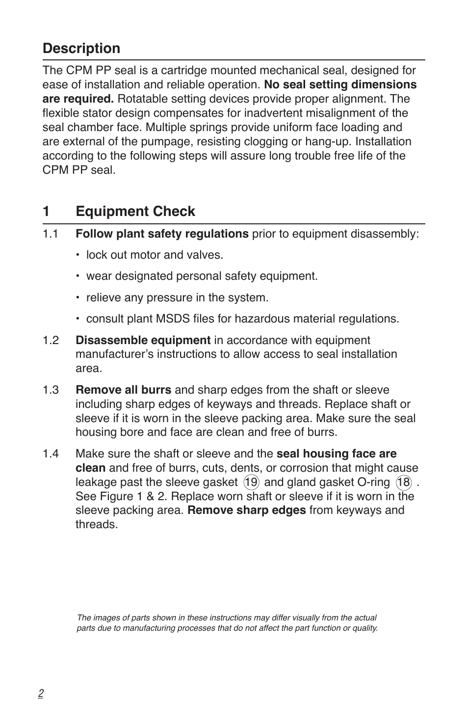 Description, 1equipment check | Flowserve CPM Series User Manual | Page 2 / 12