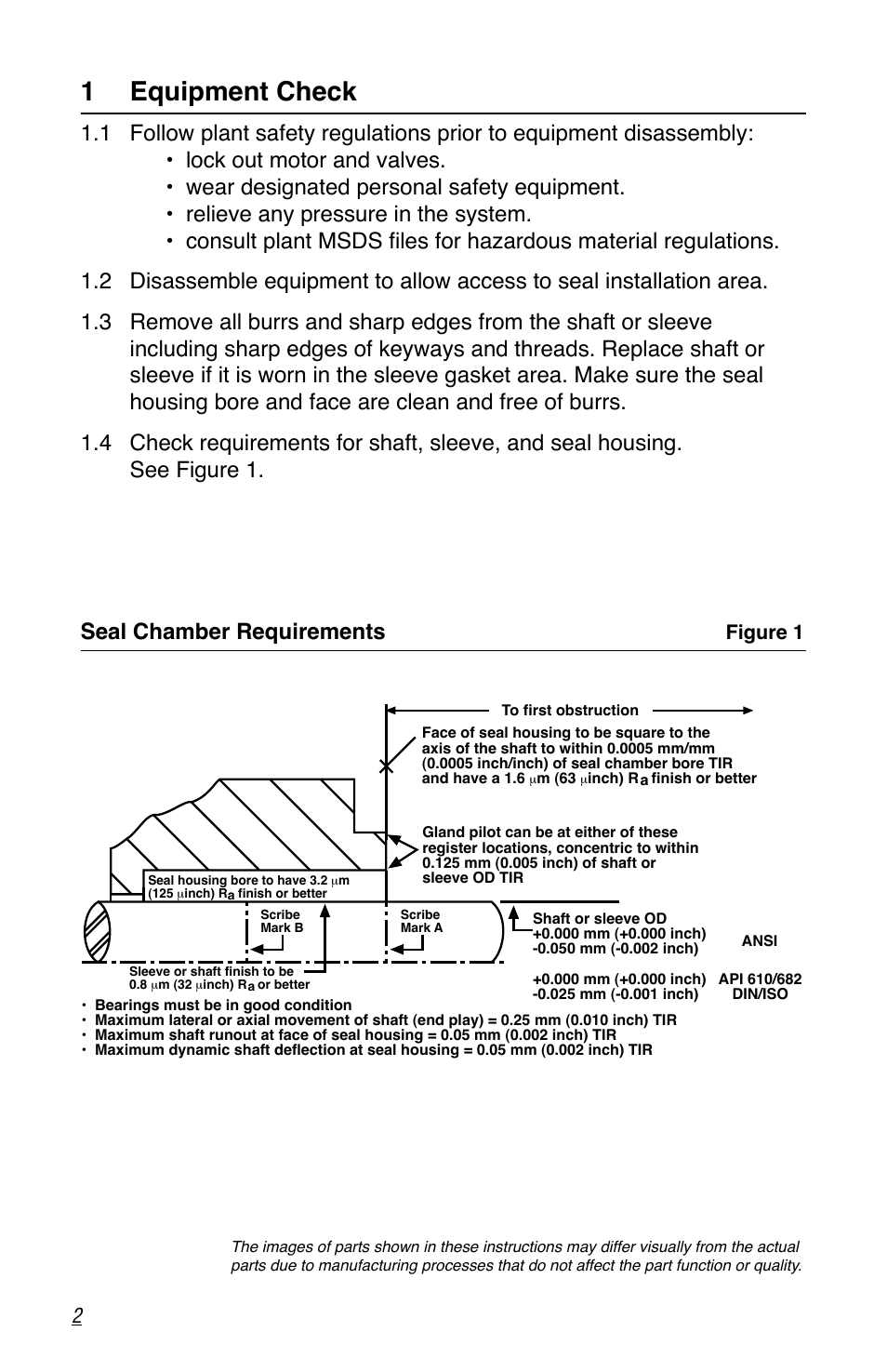 1 equipment check | Flowserve Cartridge Seals User Manual | Page 2 / 8