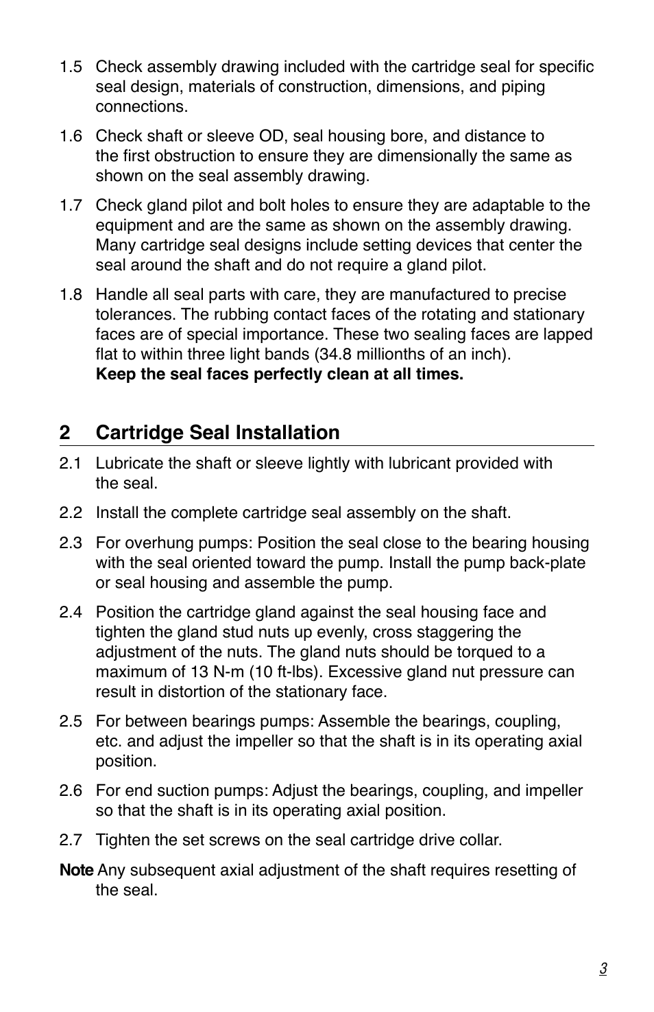 2 cartridge seal installation | Flowserve Cartridge Seals User Manual | Page 3 / 8