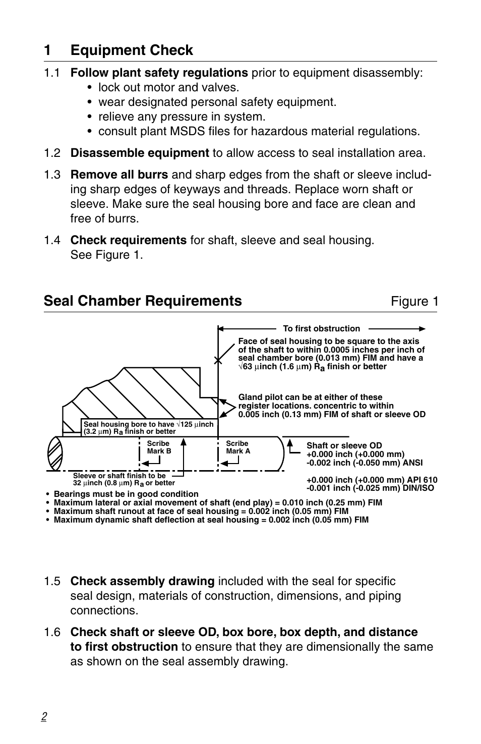 1 equipment check, Seal chamber requirements, Figure 1 | Flowserve CBR Series User Manual | Page 2 / 8