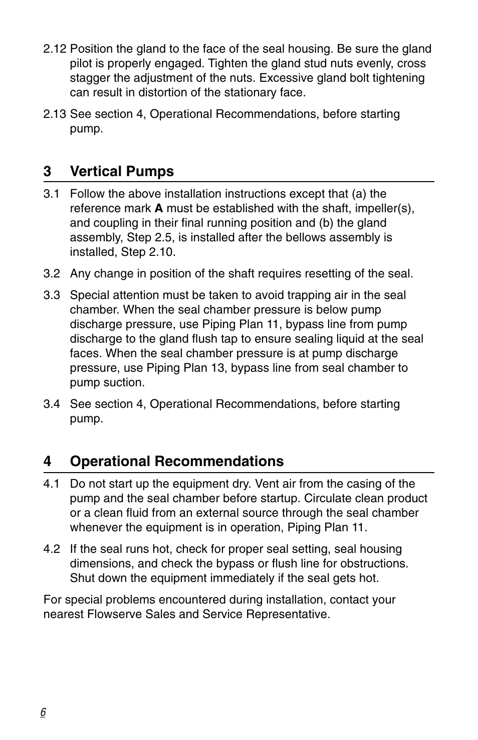 3 vertical pumps, 4 operational recommendations | Flowserve CBR Series User Manual | Page 6 / 8