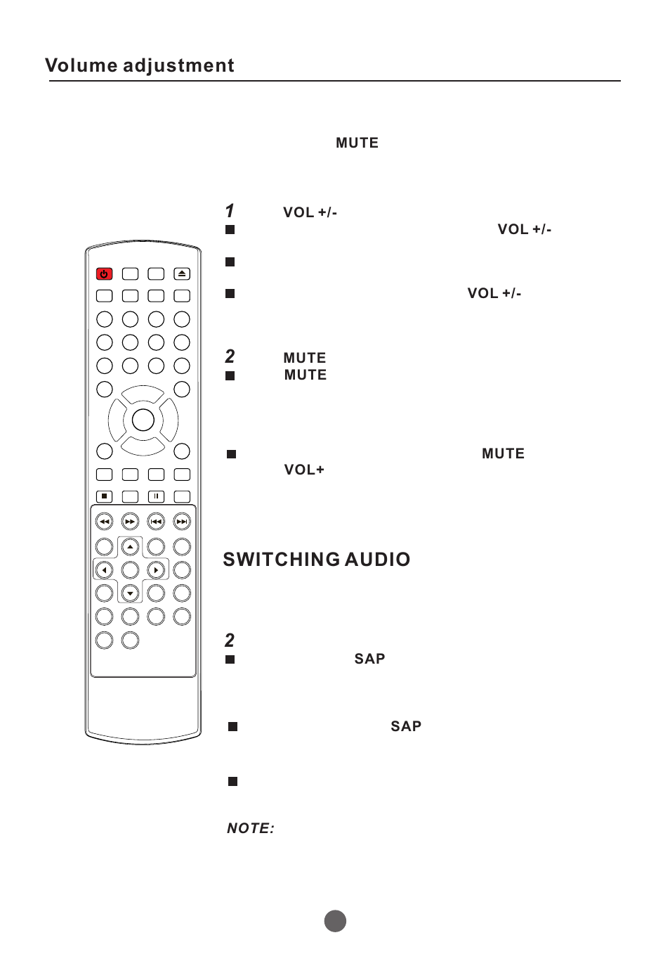 Switching audio, Volume adjustment | Curtis TVD2000A User Manual | Page 18 / 48