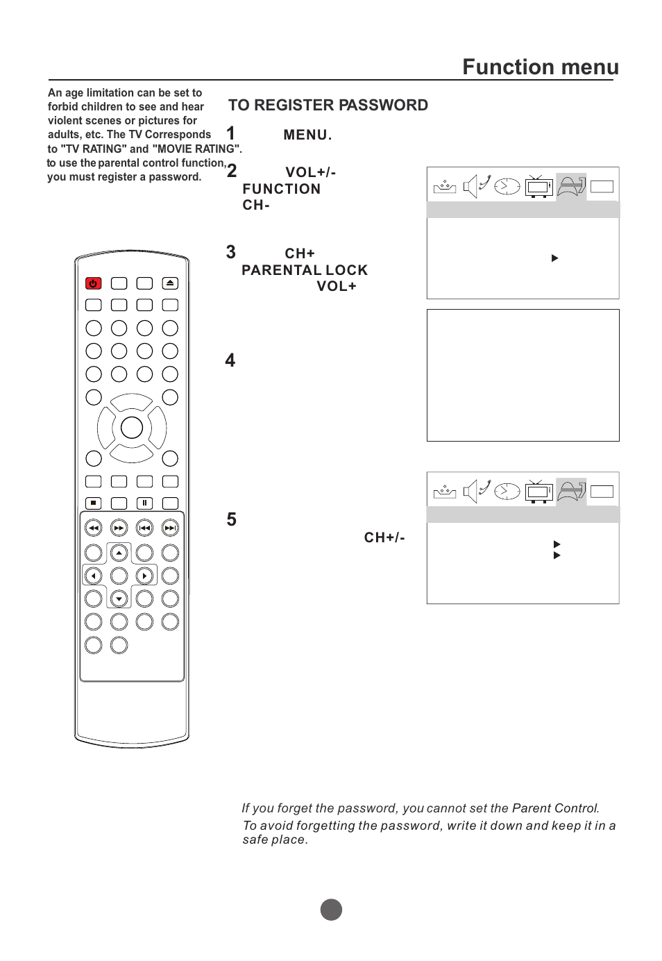 Function menu, Press the main menu screen will appear. menu | Curtis TVD2000A User Manual | Page 25 / 48