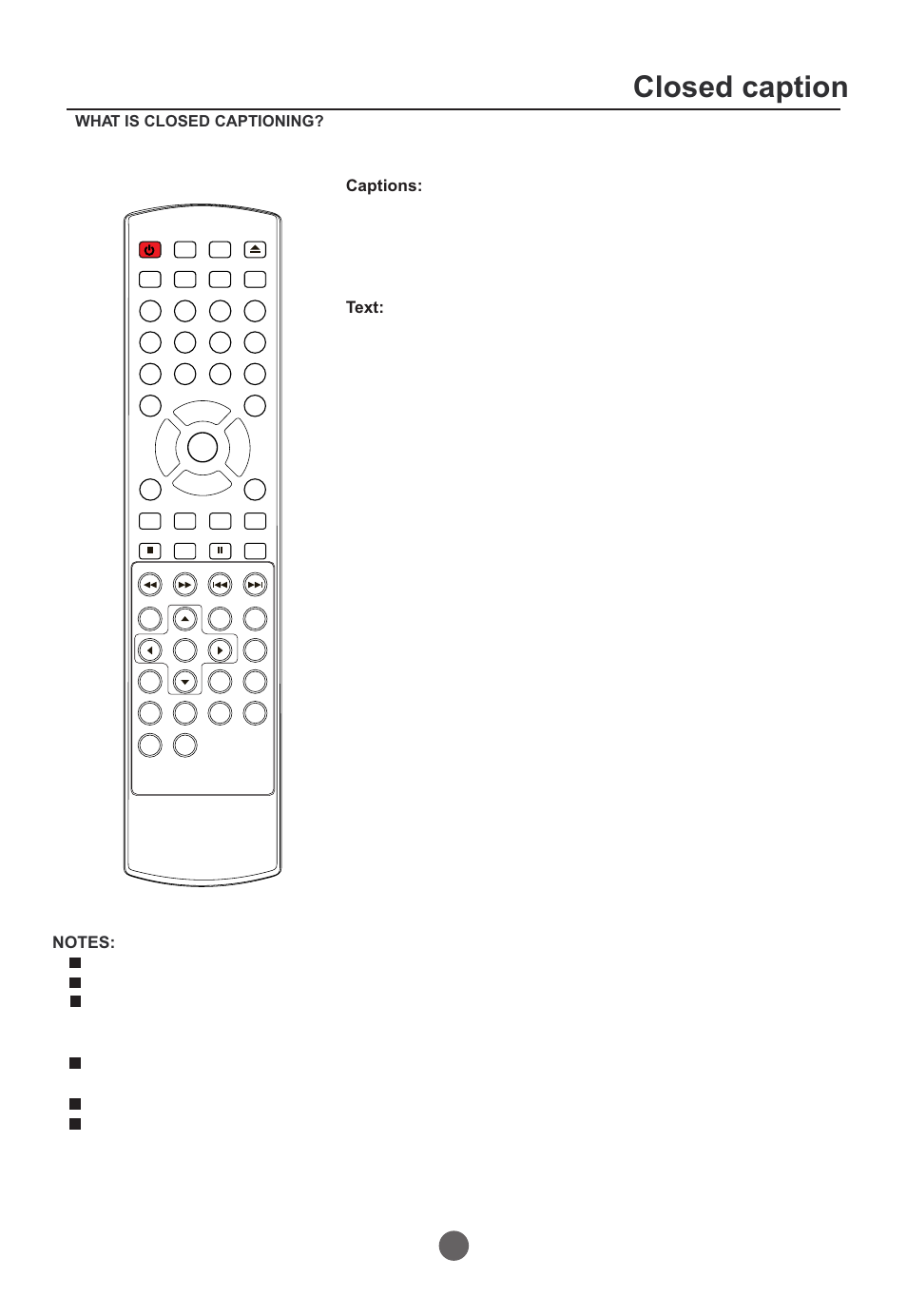 Closed caption | Curtis TVD2000A User Manual | Page 29 / 48
