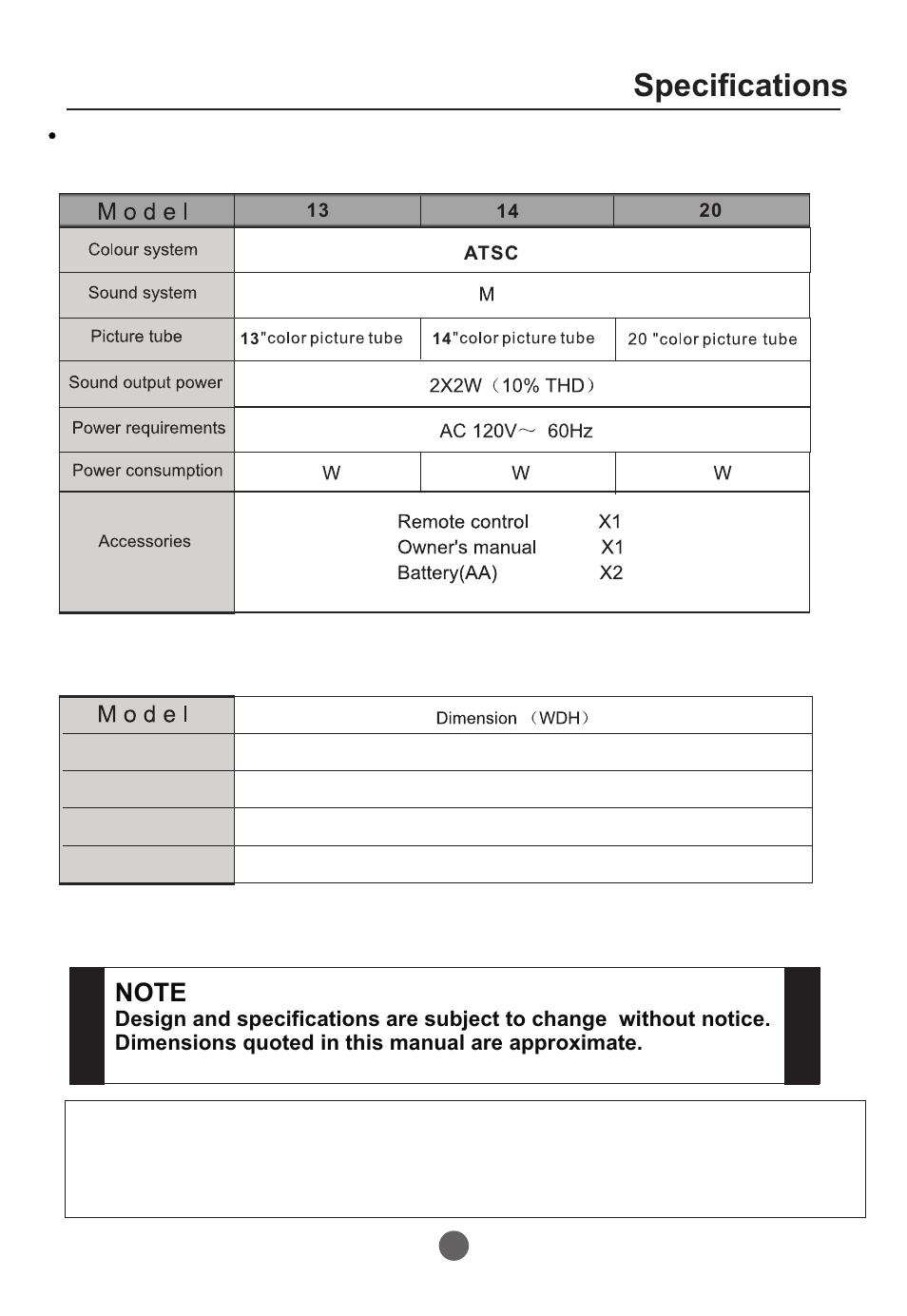 Specifications | Curtis TVD2000A User Manual | Page 47 / 48
