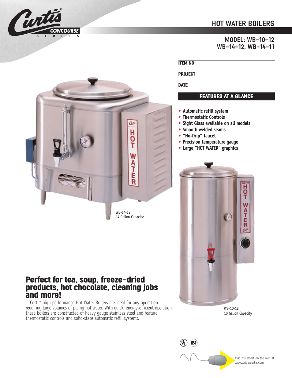 Curtis WB-10-12 User Manual | 2 pages