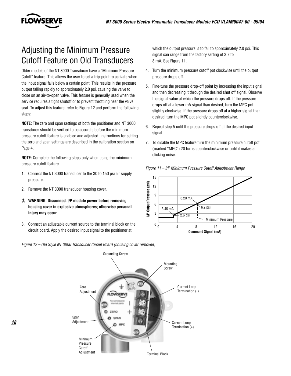 Adjusting the minimum pressure cutoff feature, On old transducers | Flowserve NT3000 Series User Manual | Page 18 / 20