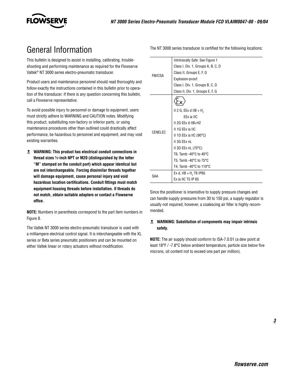 General information | Flowserve NT3000 Series User Manual | Page 3 / 20