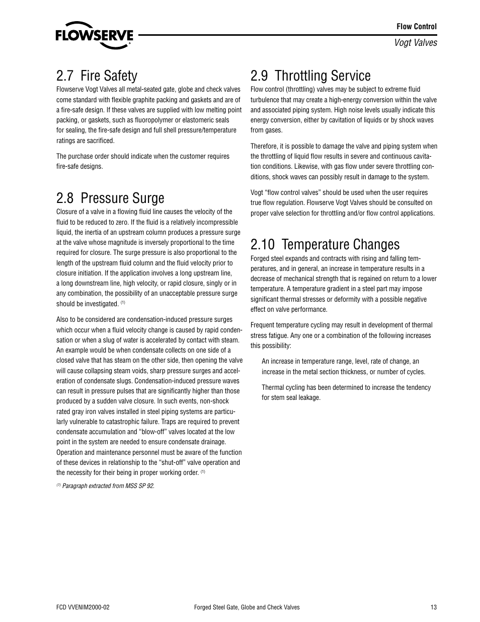 7 fire safety, 8 pressure surge, 9 throttling service | 10 temperature changes | Flowserve Vogt Forged Steel Gate User Manual | Page 13 / 52