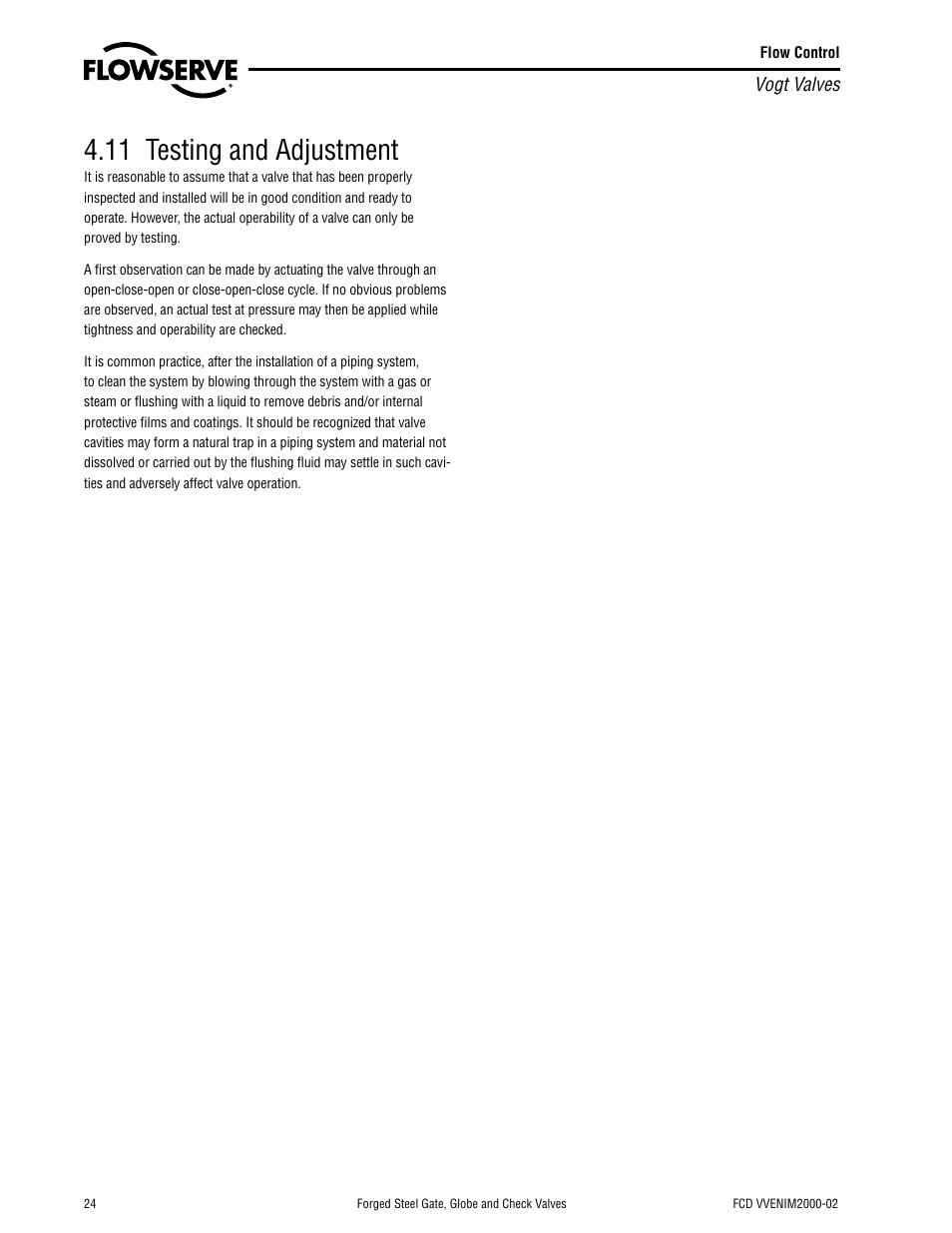 11 testing and adjustment | Flowserve Vogt Forged Steel Gate User Manual | Page 24 / 52
