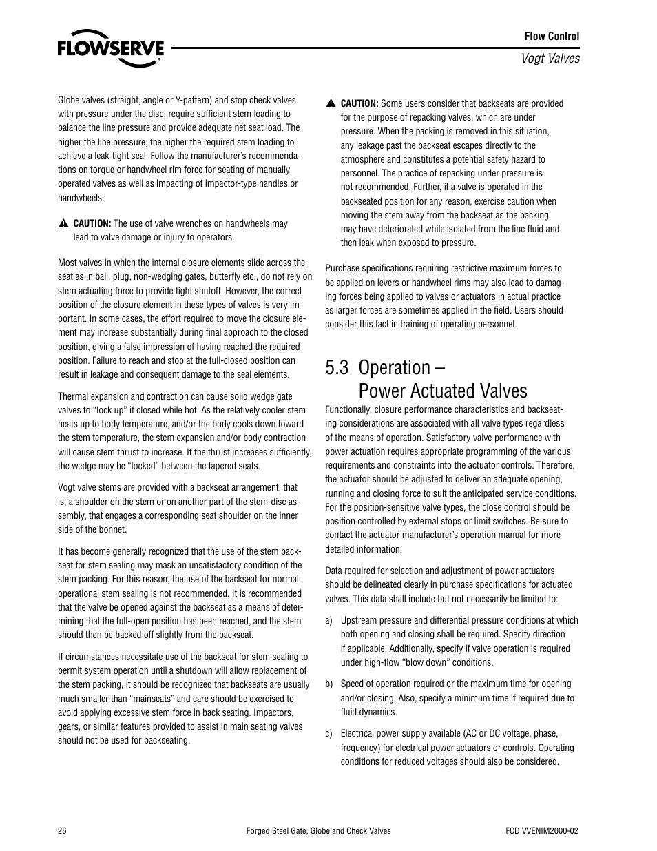 3 operation – power actuated valves | Flowserve Vogt Forged Steel Gate User Manual | Page 26 / 52