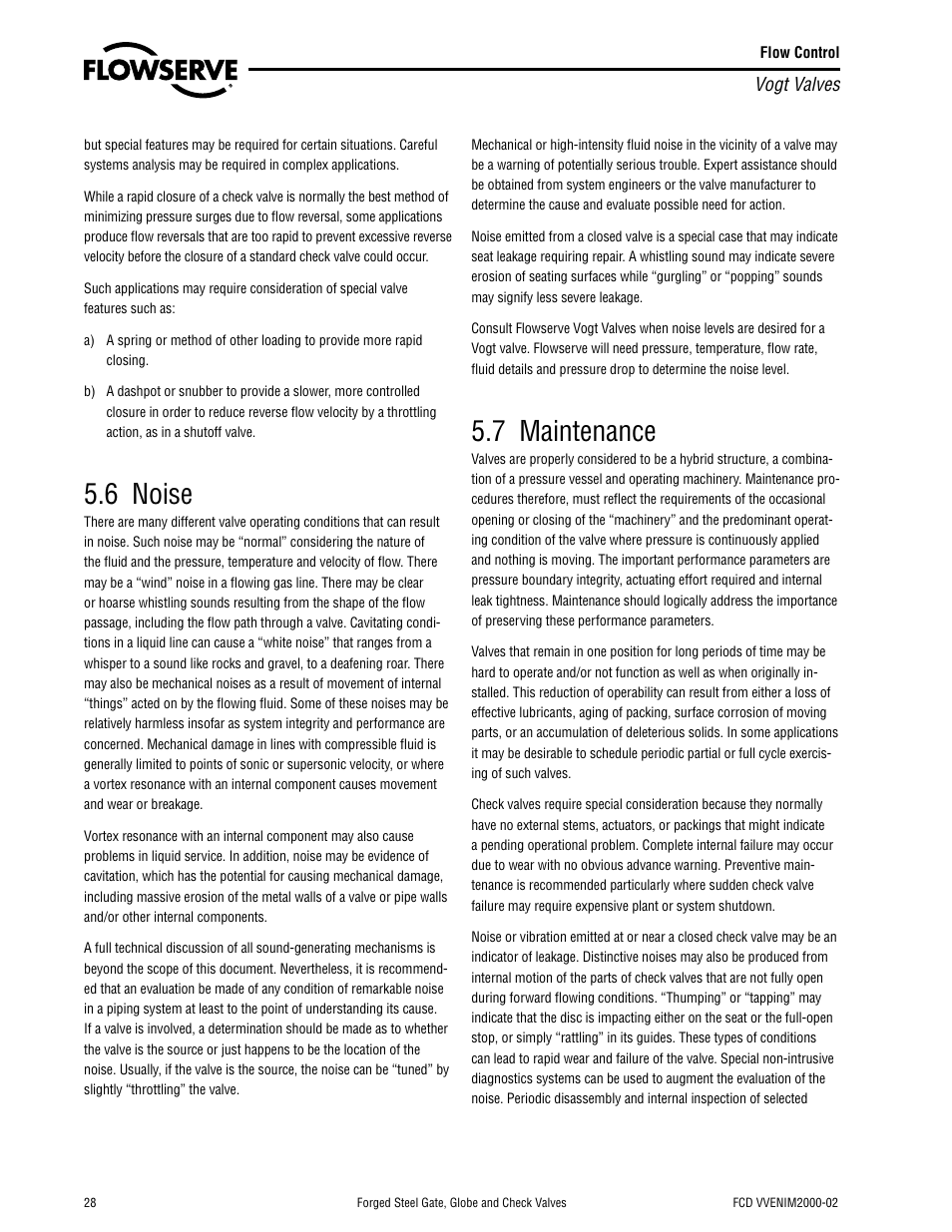 6 noise, 7 maintenance | Flowserve Vogt Forged Steel Gate User Manual | Page 28 / 52