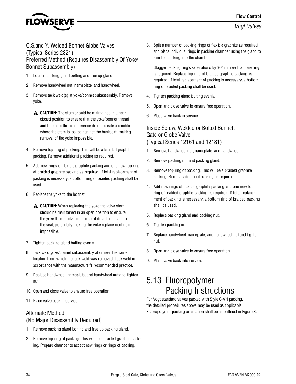 13 fluoropolymer packing instructions | Flowserve Vogt Forged Steel Gate User Manual | Page 34 / 52