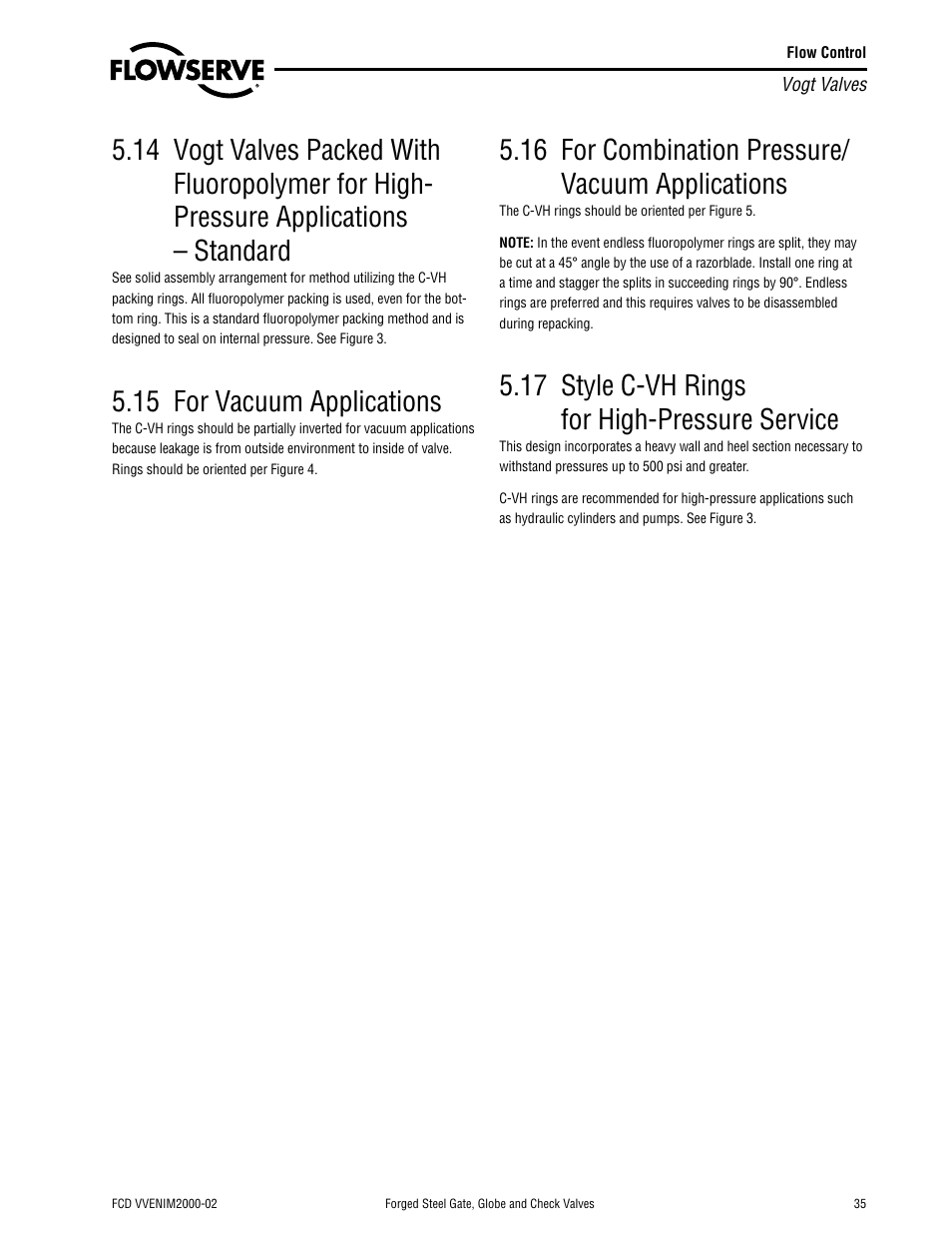 15 for vacuum applications, 16 for combination pressure/ vacuum applications, 17 style c-vh rings for high-pressure service | Flowserve Vogt Forged Steel Gate User Manual | Page 35 / 52