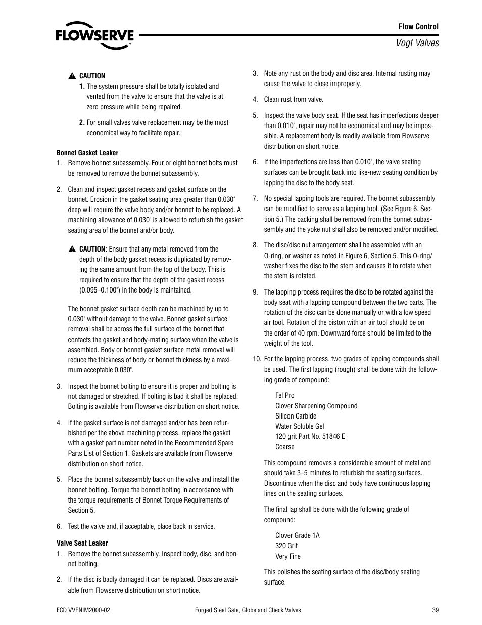Vogt valves | Flowserve Vogt Forged Steel Gate User Manual | Page 39 / 52