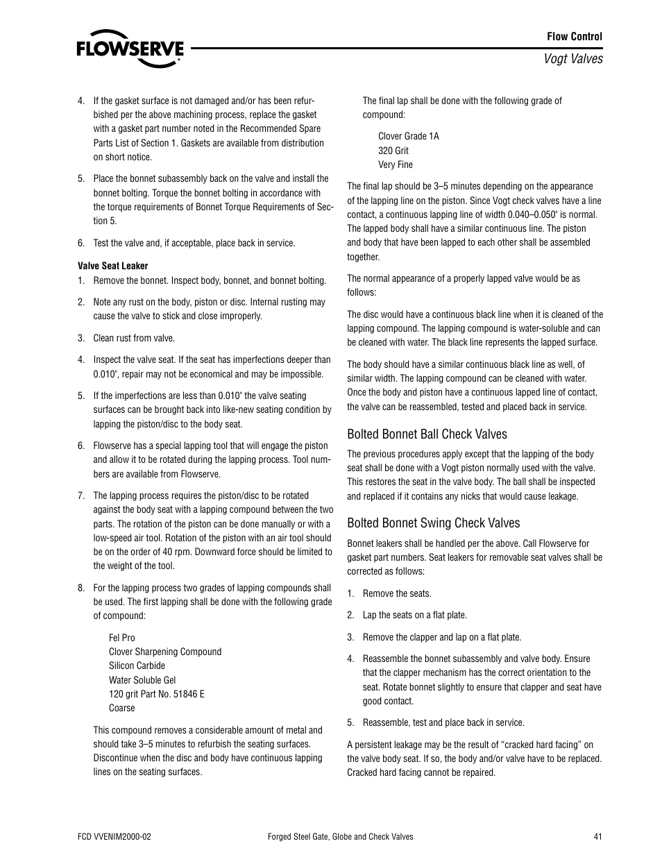 Vogt valves, Bolted bonnet ball check valves, Bolted bonnet swing check valves | Flowserve Vogt Forged Steel Gate User Manual | Page 41 / 52